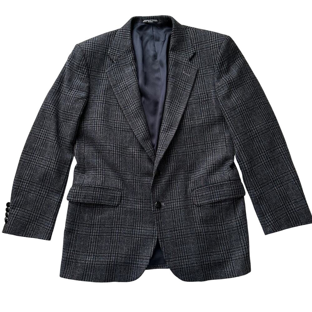Woolrich Wool Houndstooth Plaid Two Button Grey Black Blazer 43 L
